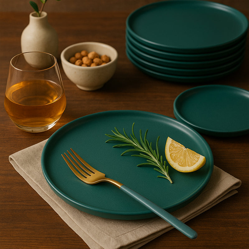 Matte Texture Ceramic 12 Pieces Dinnerware Set - Forest Green