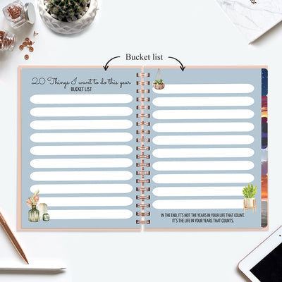 Undated Yearly Planner (2025 Collection) Growth Over Comfort + Ultimate Sticker Book