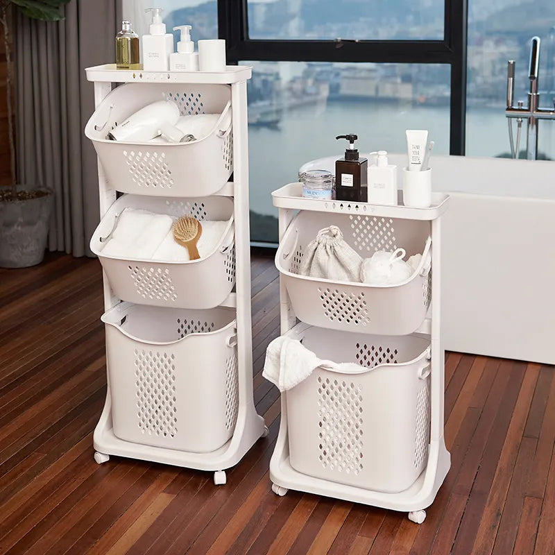 Elegant Rolling Storage Rack with Stackable Baskets