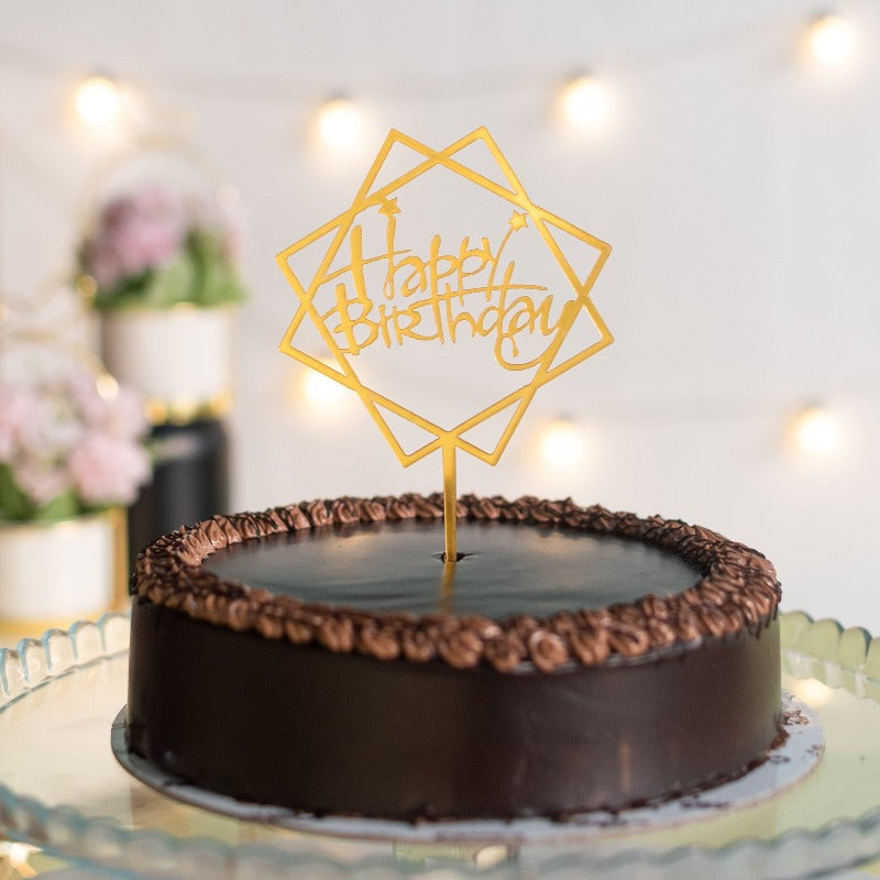 Double Square Gold Cake Topper - Happy Birthday Cake Toppers June Trading   