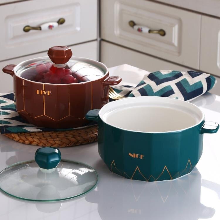 Classy Gold Design Ceramic Casserole with Lid Casserole June Trading   