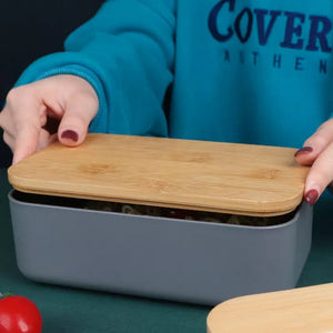 Wheat Straw Lunch Box with Wooden Lid & Cutlery Set Lunch Boxes June Trading   