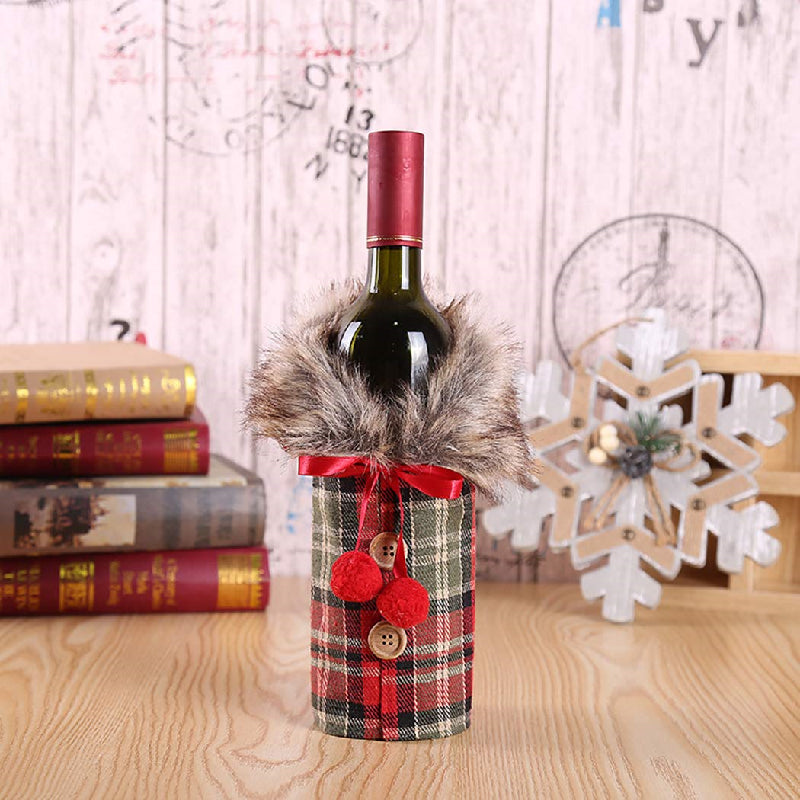 Christmas Fur Wine Bottle Cover - Set Of 2 Party Prop Coral Tree   