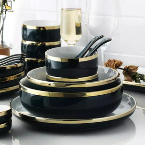 White & Blue Dual-Toned Gold Rimmed Bowl Bowls June Trading   