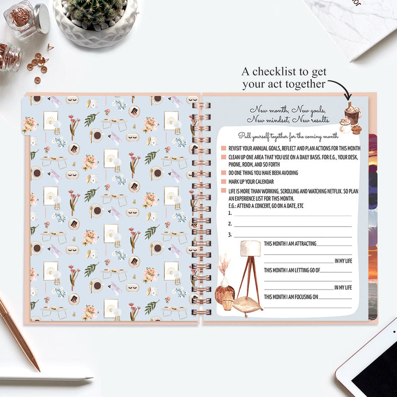 Undated Yearly Planner (2025 Collection) Growth Over Comfort + Ultimate Sticker Book