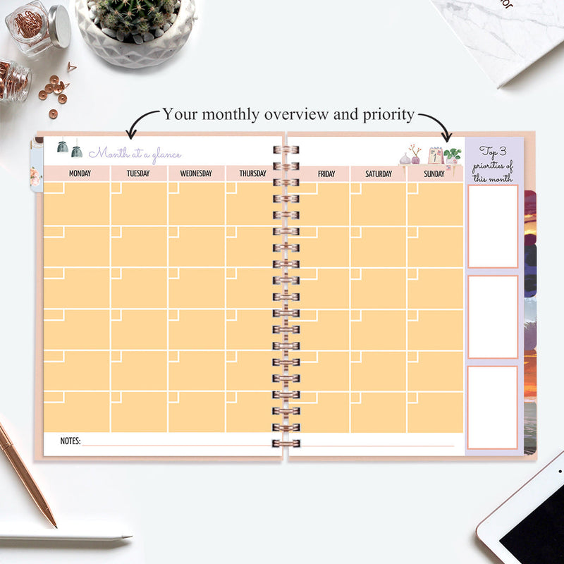 Undated Yearly Planner (2025 Collection) Growth Over Comfort + Ultimate Sticker Book