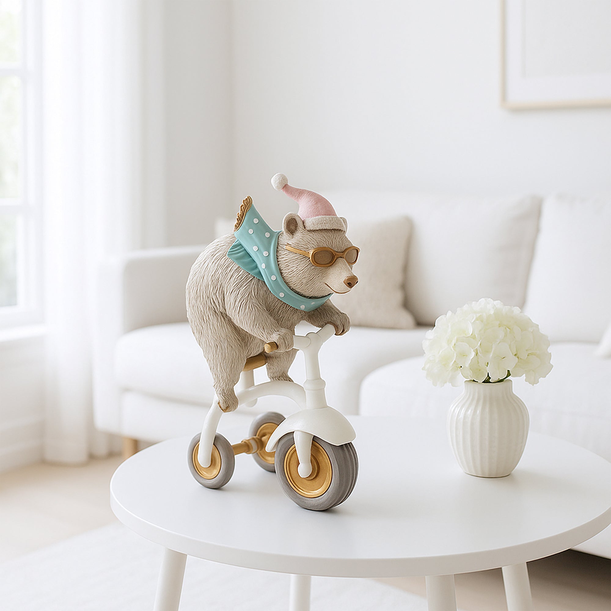 Polar Bear Ridding Bike Figurine