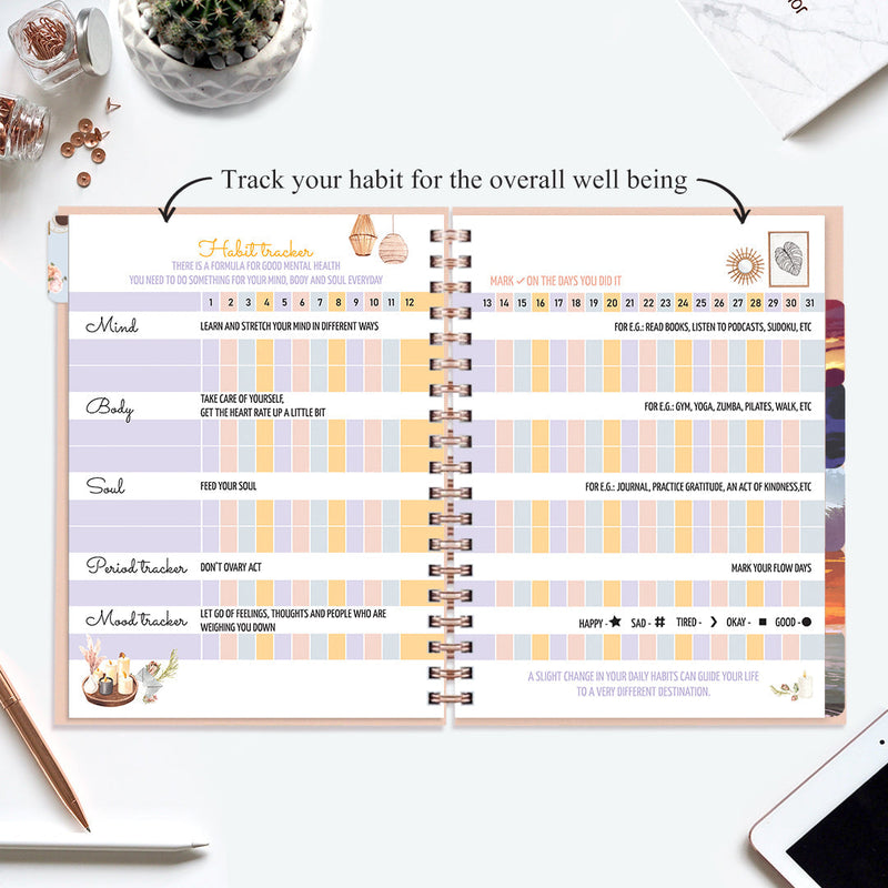 Undated Yearly Planner (2025 Collection) Growth Over Comfort + Ultimate Sticker Book