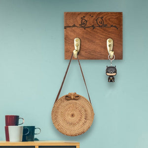 Cute Bird Pair Key Holder with Antique Brass Hooks Key Holders Brick Brown   