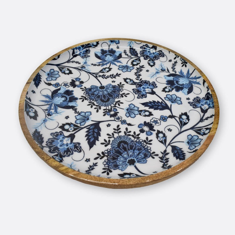 Floral Round Serving Platter Dinner Plates Brick Brown   