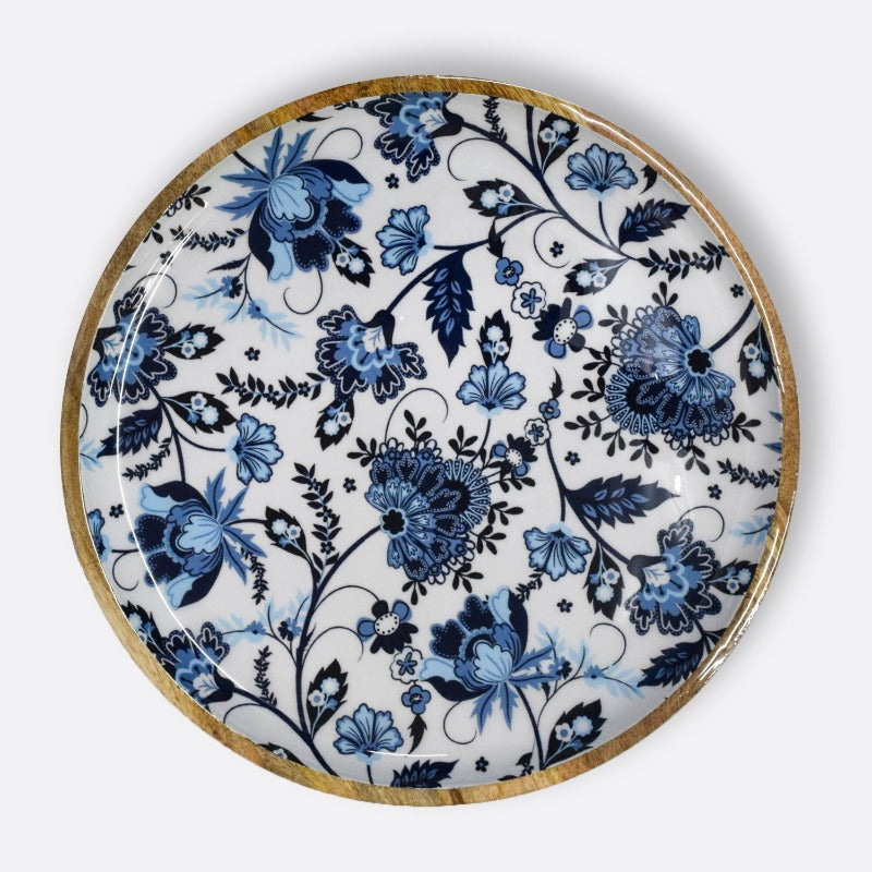 Floral Round Serving Platter Dinner Plates Brick Brown   