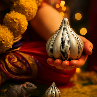 Handcrafted Silver-Plated Modak Set Of 2 – For Ganesha & Mushak