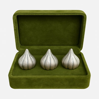 Handcrafted Silver-Plated Modak Set Of 3 – Auspicious Festive Collectible By Sabera