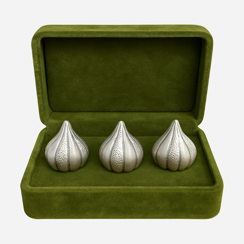 Handcrafted Silver-Plated Modak Set Of 3 – Auspicious Festive Collectible By Sabera