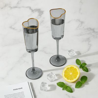 Gold Rimmed Heart Champagne Flute Stemware