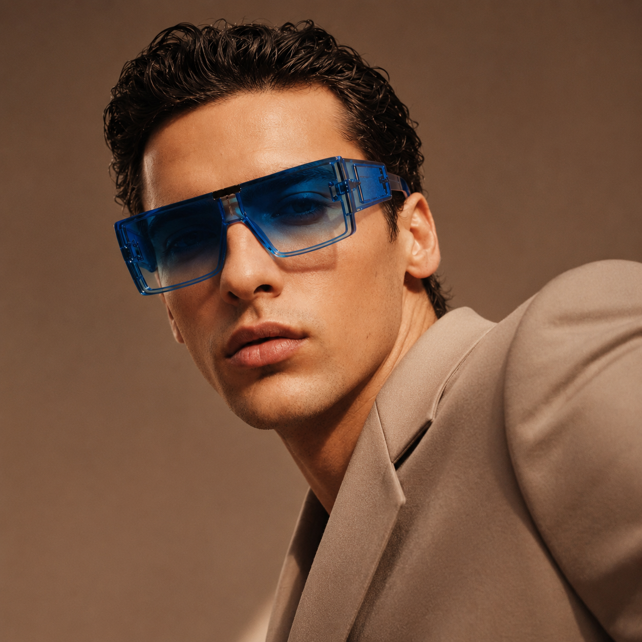 Vintage Oversized Blue Tint Clear Sunglasses
