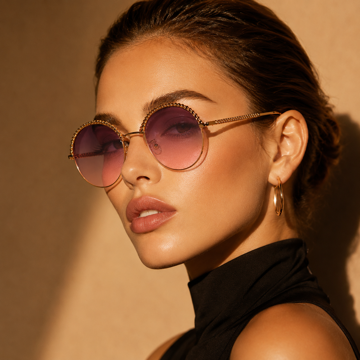 Round Vintage Gold Rim Purple Sunglass