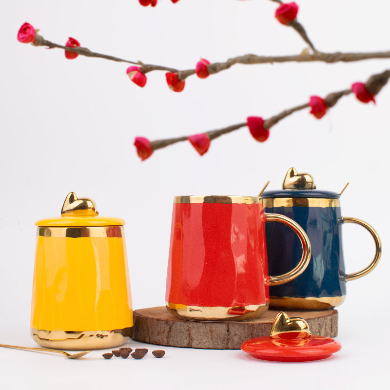 Hot Chocolate Ceramic Mug With Gold Handle Coffee Mugs June Trading   