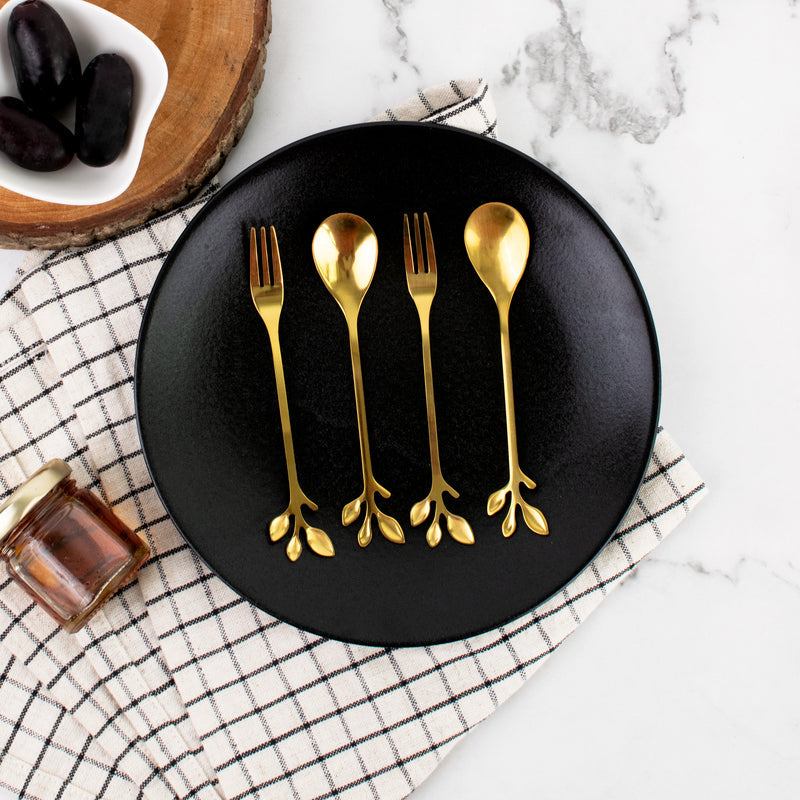 Leafy Dessert Spoon & Fork Set of 4 Cutlery June Trading   