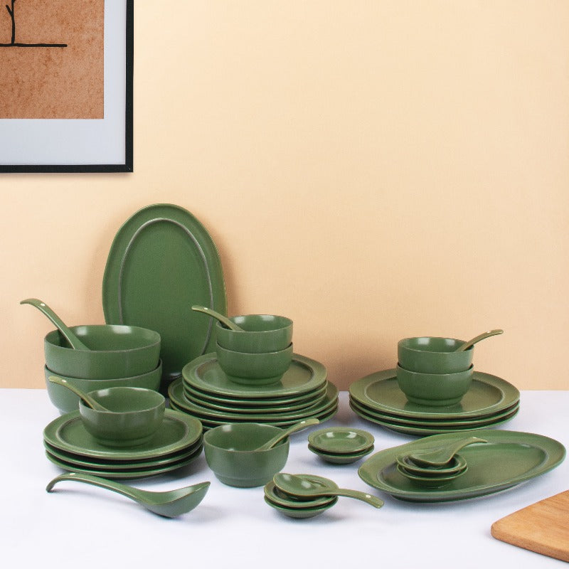 Orenda 36 Piece Luxury Dinner Set | Basil Green Dinner Sets The June Shop   
