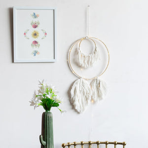 Decorative Round Macrame Handmade Wall Hanging With Lights Macrame June Trading   