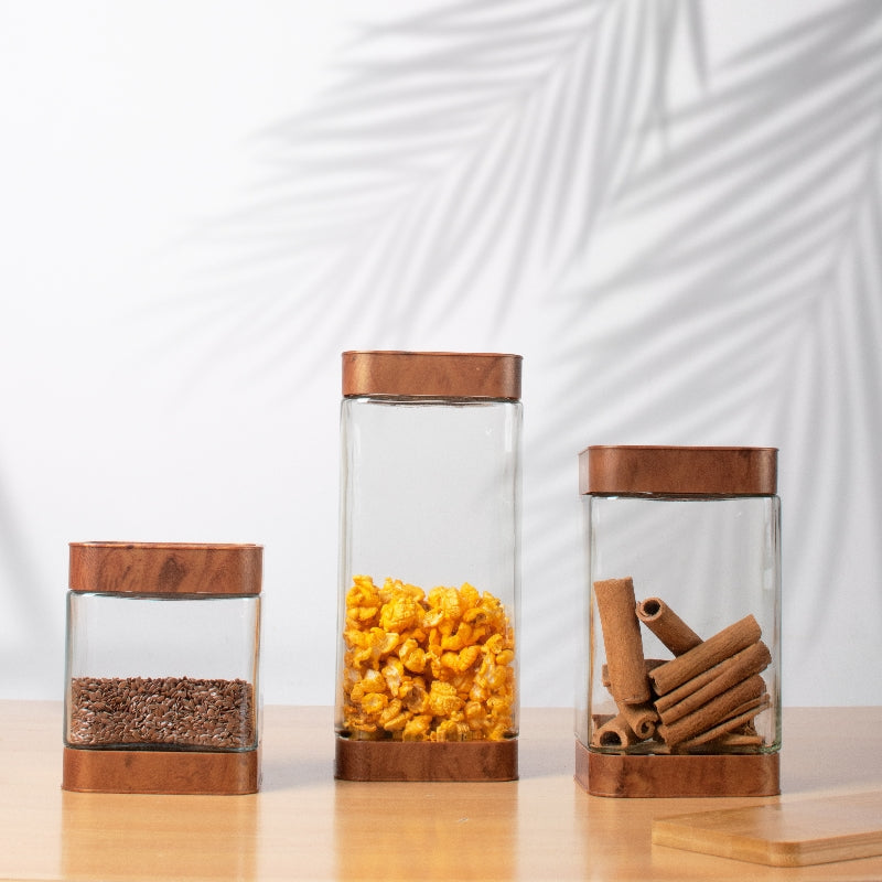 Prima Wood Tone Glass Jar Set Of 3 Food Storage Containers The June Shop   