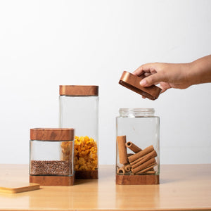 Prima Wood Tone Glass Jar Set Of 3 Food Storage Containers The June Shop   
