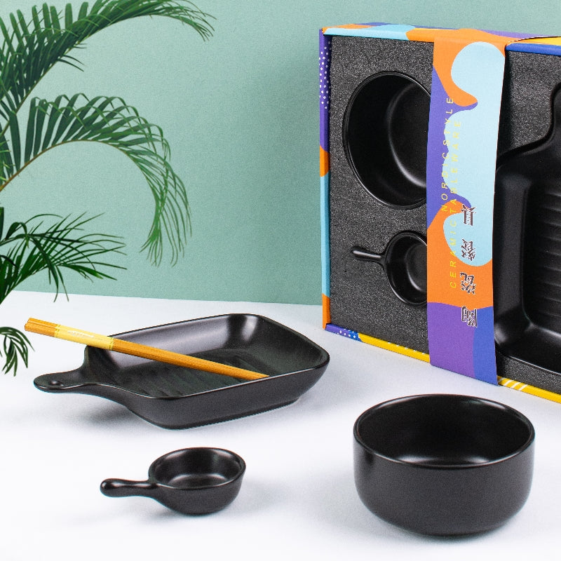 Meraz Onyx Black Serving Set (4 Pcs) Serving Platters The June Shop   