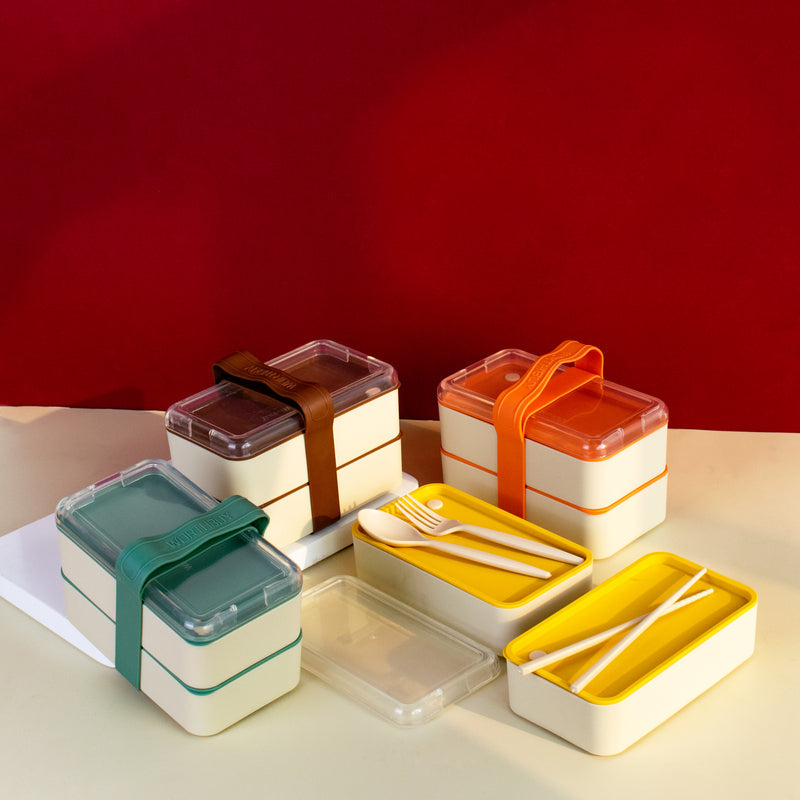 Pop Of Vibrancy 2-Compartment Lunch Box With Cutlery Lunch Boxes June Trading   
