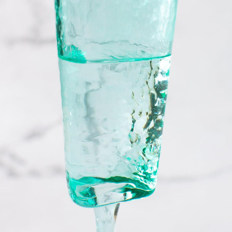 Turquoise Champagne Flute Stemware, Hammered Style