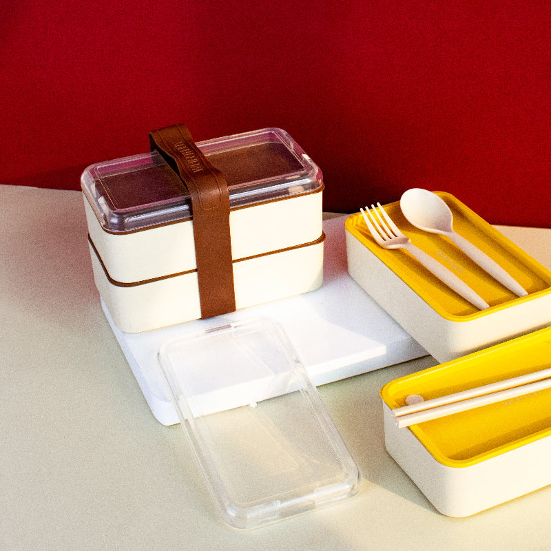 Pop Of Vibrancy 2-Compartment Lunch Box With Cutlery Lunch Boxes June Trading Rust Brown  