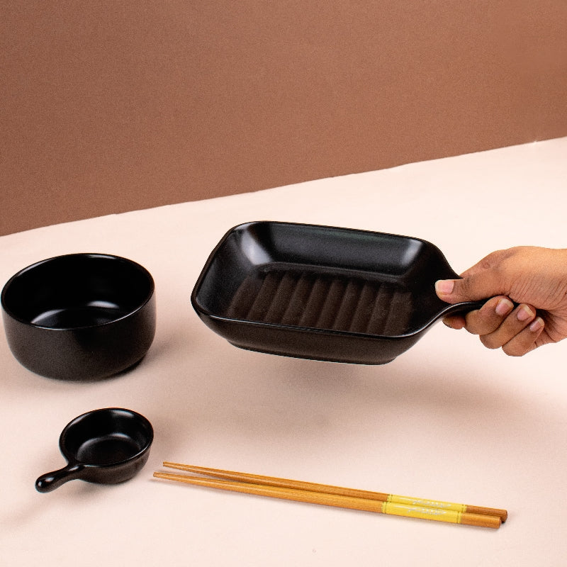 Meraz Onyx Black Serving Set (4 Pcs) Serving Platters The June Shop   