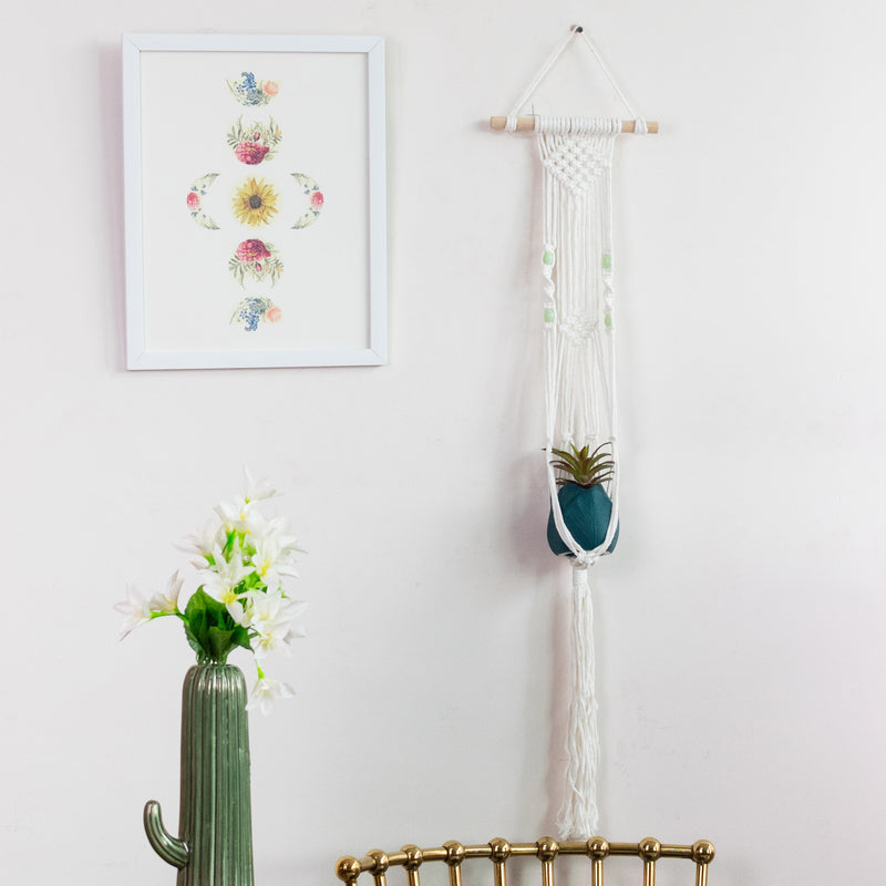 Beads & Macrame Handmade Vase Holder With Lights (Planter Not Included) Macrame June Trading   