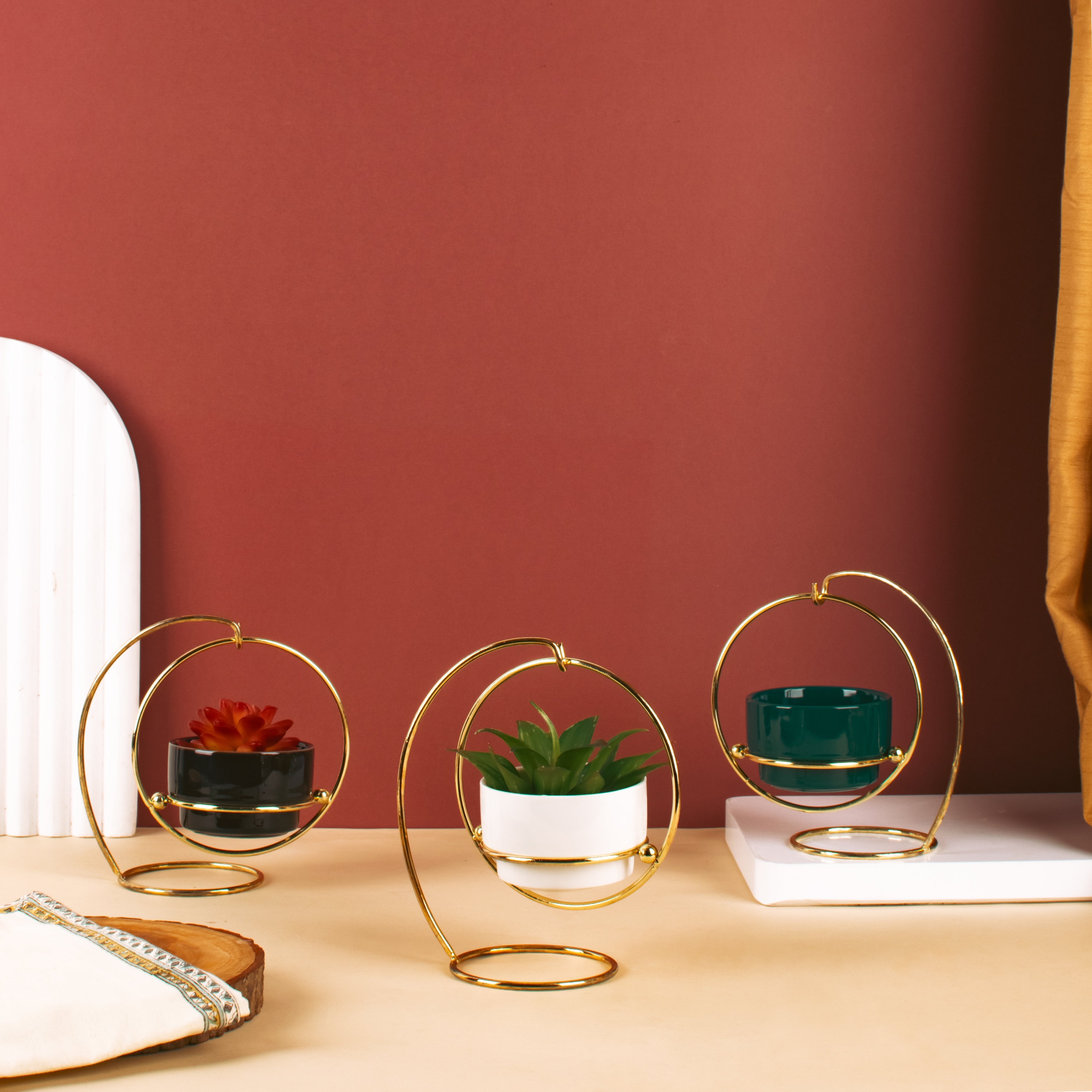 Ceramic Vase With A Swinging Gold Metal Stand Vases June Trading   