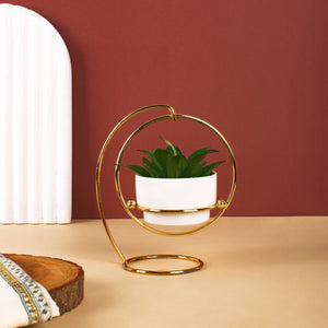 Ceramic Vase With A Swinging Gold Metal Stand Vases June Trading   
