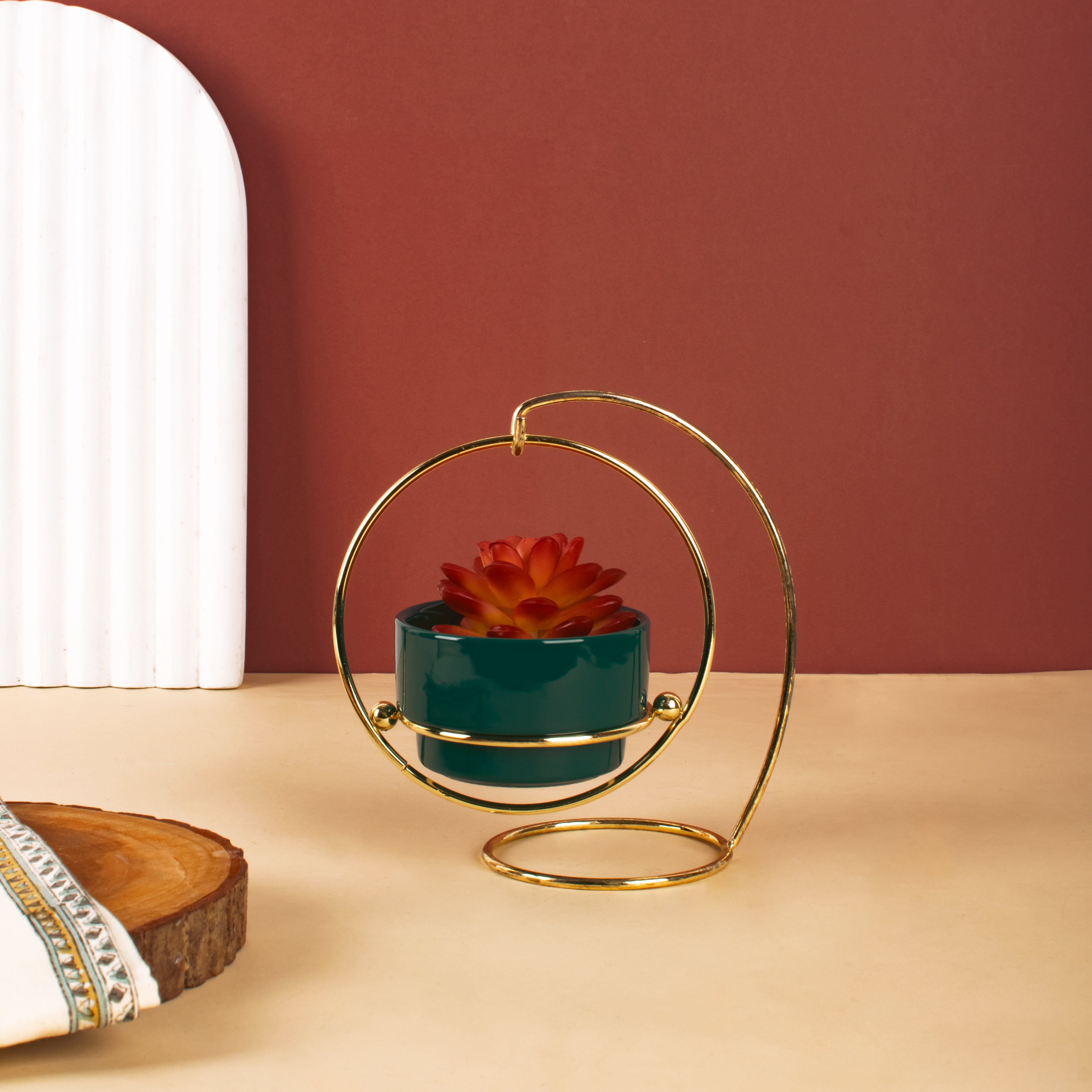 Ceramic Vase With A Swinging Gold Metal Stand Vases June Trading   