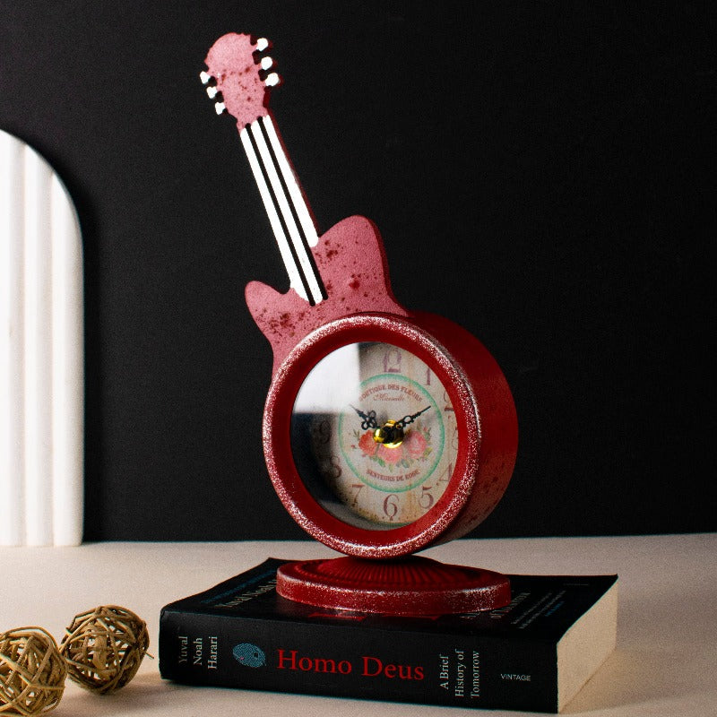 Vintage Charm Guitar-Inspired Table Clock