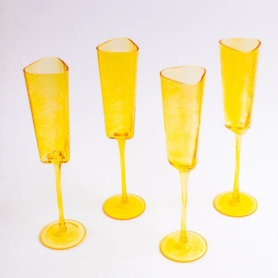 Amber Champagne Flute Stemware, Hammered Style