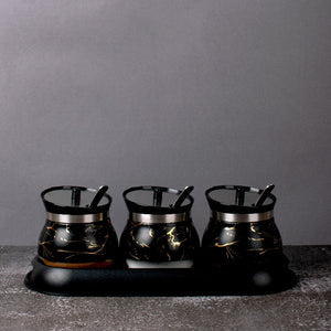 Grande Black Condiments Set | Spoons & Tray Seasoning Containers The June Shop   