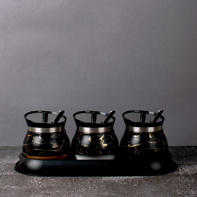 Grande Black Condiments Set | Spoons & Tray Seasoning Containers The June Shop   