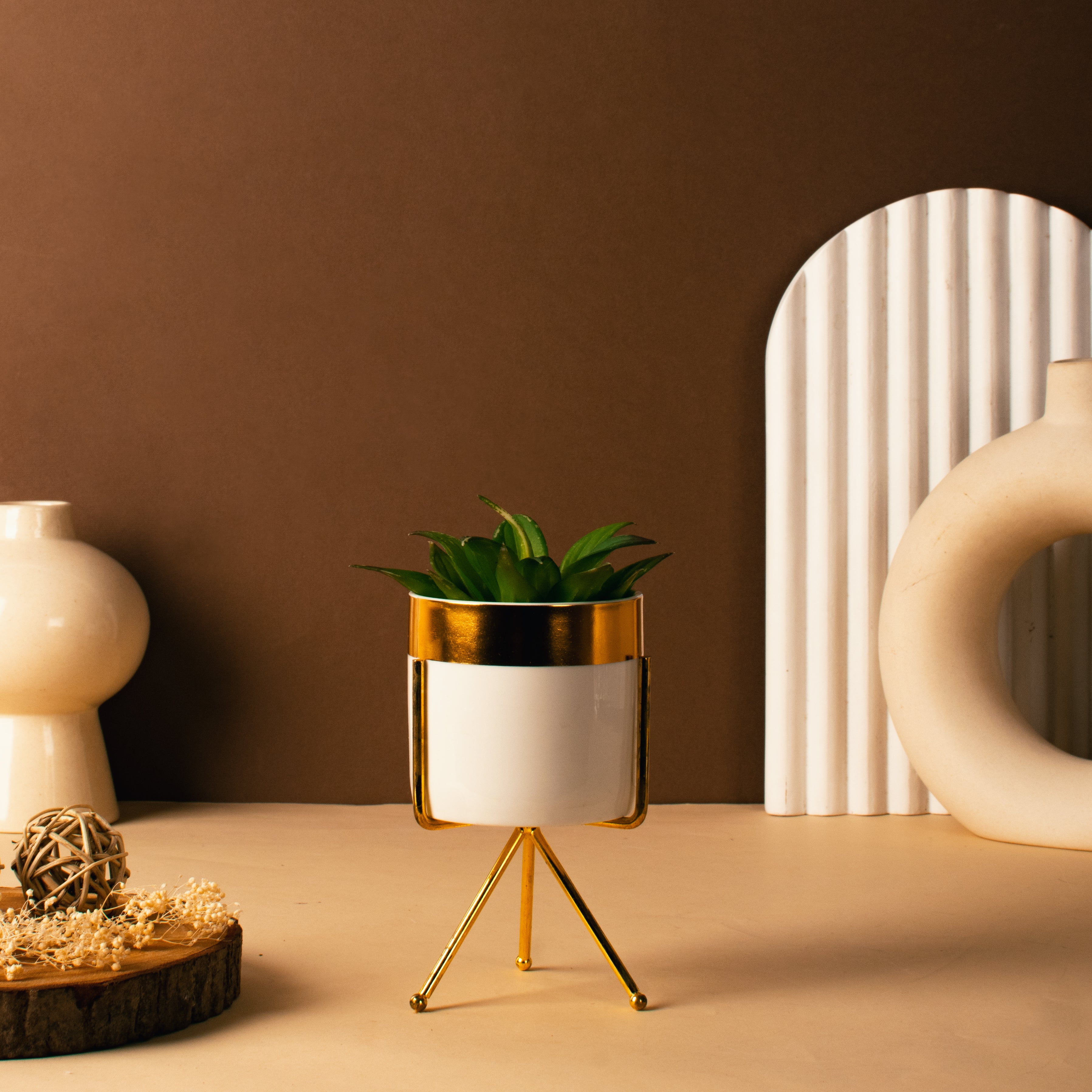 Gold Border Ceramic Vase Vases June Trading   
