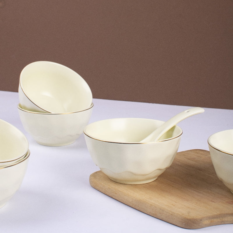 Merak Gold Rim Soup Bowl | Soft White