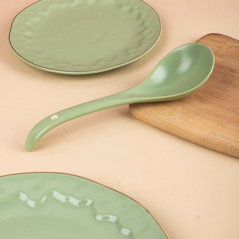 Merak Gold Rim Serving Spoon | Fern Green Serving Spoons The June Shop   