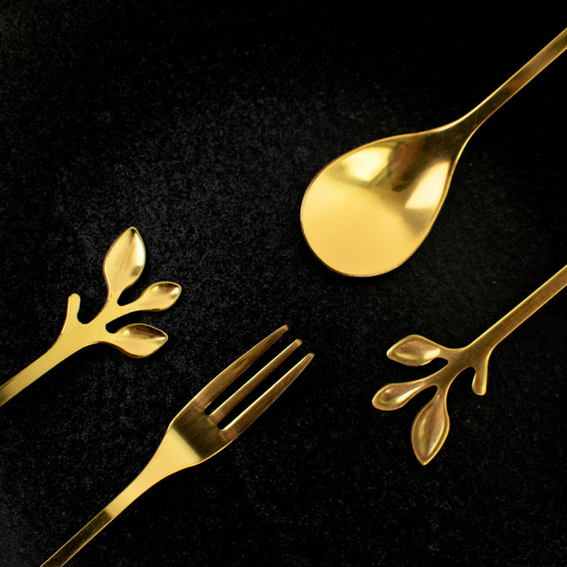 Leafy Dessert Spoon & Fork Set of 4 Cutlery June Trading   