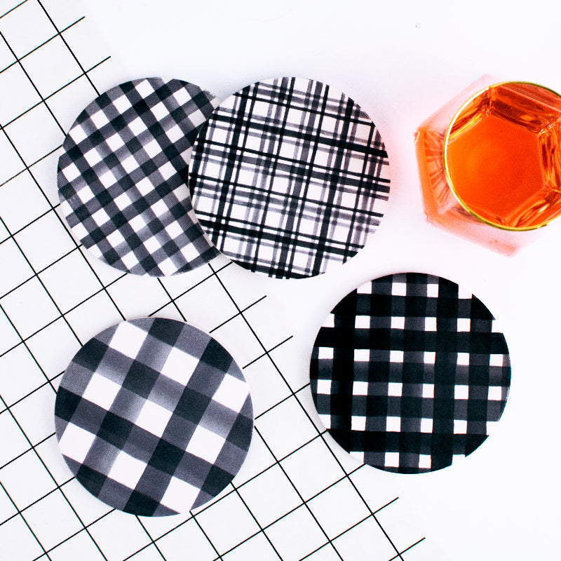 Checks Print Ceramic Coasters (Set of 4)