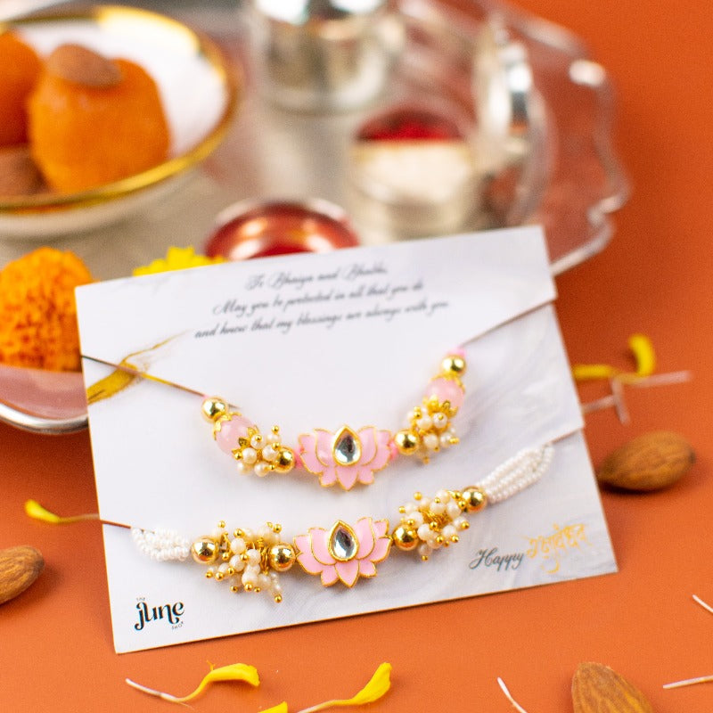 Rose Pink Lotus Bhaiya-Bhabhi Rakhi's (Set Of 2)