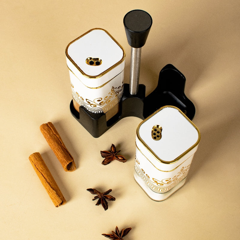 Aureate On Ivory Salt & Pepper Shaker Set & Stand Seasoning Containers The June Shop   