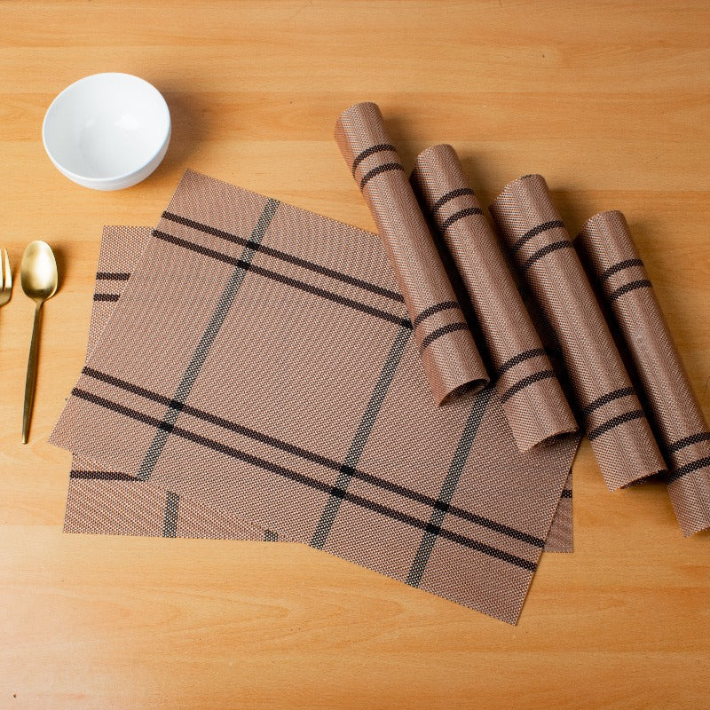 Classy Brown Chequered Table Mats Set | 6 Pcs Tablemat The June Shop   