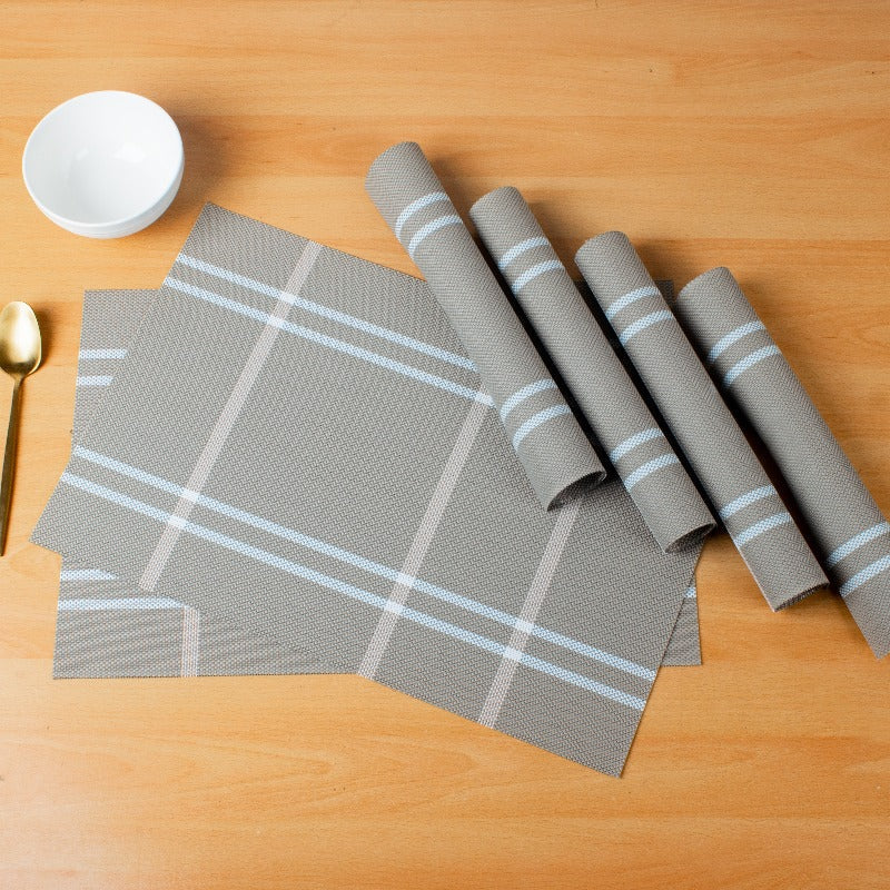 Splendour Grey Chequered Table Mats Set | 6 Pcs Tablemat The June Shop   
