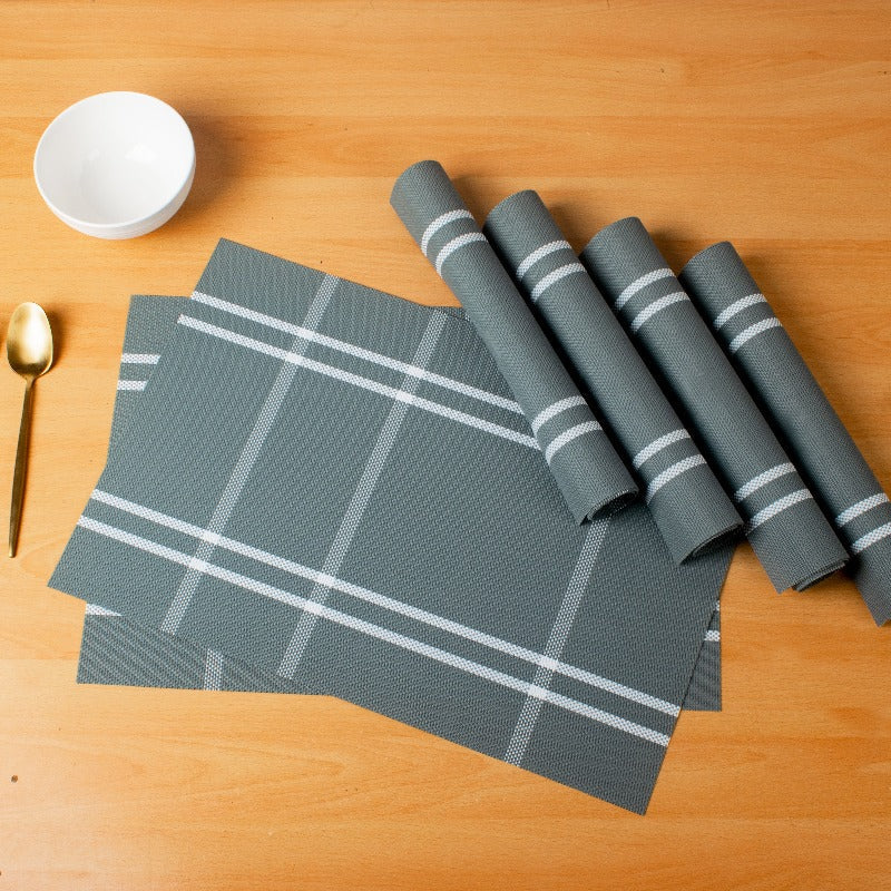 Pewter Grey Chequered Table Mats Set | 6 Pcs Tablemat The June Shop   
